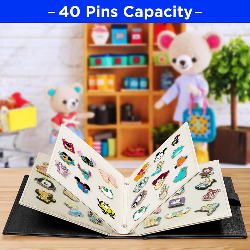 CollectHall Portable Enamel Pin Album, Pin Trading Book, to Display and Trade Your Disney Pins, 42 Pins Capacity, PU Leather Pin Holder, Fit Rubber Pin Back, Black, CHMTC11-H - Image 4
